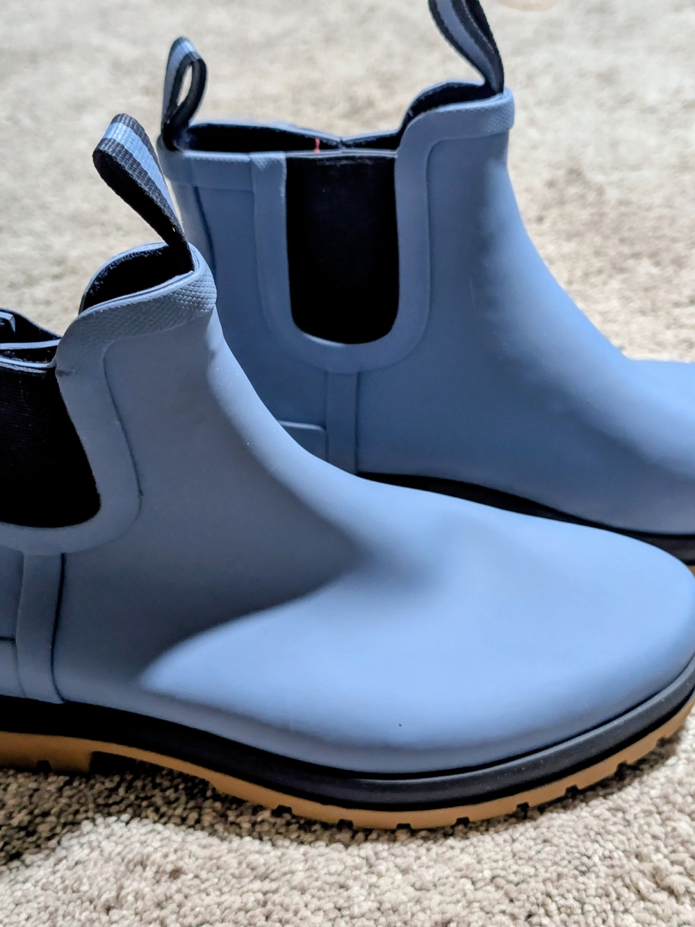 L.L. Bean Men's Chelsea Rain Boots in Light Blue with Tan Sole